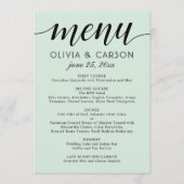 Moderne Mint en Zwarte Script Bruiloft Menu (Voorkant)