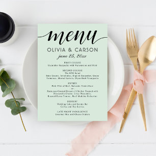 Moderne Mint en Zwarte Script Bruiloft Menu