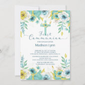 Moderne Mint Goud Bloemen Eerste Heilige Communie Kaart (Voorkant)