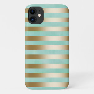 Moderne Mint Green & Gold Stripes Case-Mate iPhone Case