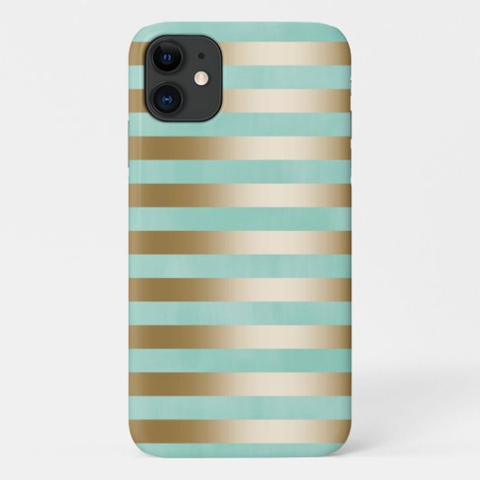 Moderne Mint Green & Gold Stripes Case-Mate iPhone Case (Achterkant)