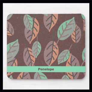 Moderne Mint Green Sinaasappel en Paarse Leaves Mo Muismat