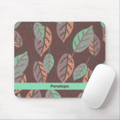 Moderne Mint Green Sinaasappel en Paarse Leaves Mo Muismat (Met muis)