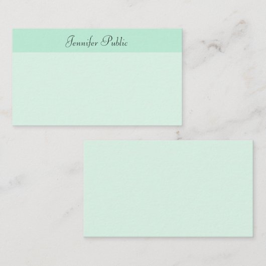 Moderne Mint Green Sjabloon Handgeschreven Script- (Voorkant / Achterkant)
