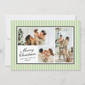 Moderne Mint Green Stripes 3 Foto Kerstmis Feestdagenkaart (Voorkant)