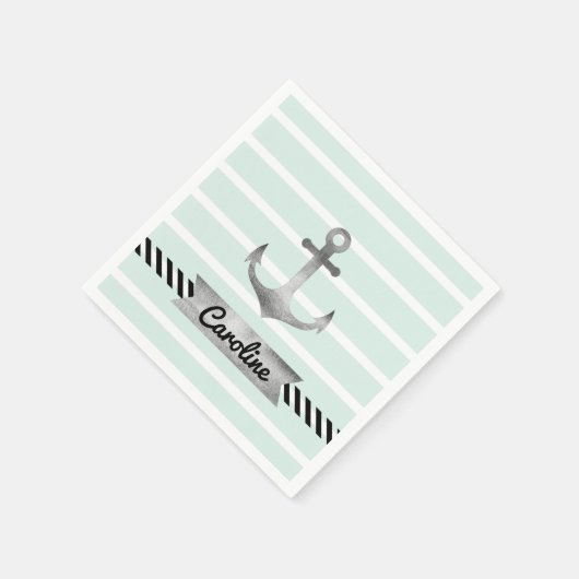 Moderne Mint Green Waterverf Anchor Custom Servetten (Hoek)