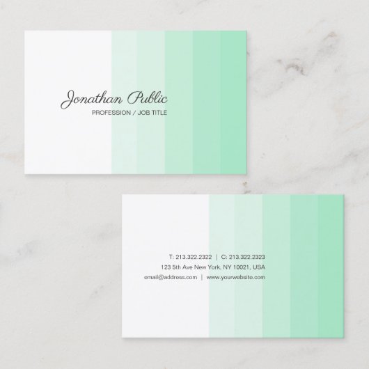 Moderne Mint Green White Handgeschreven Manuscript Visitekaartje (Voorkant / Achterkant)