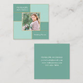 Moderne Mint Grid met Photo Square Visitekaartje (Voorkant / Achterkant)