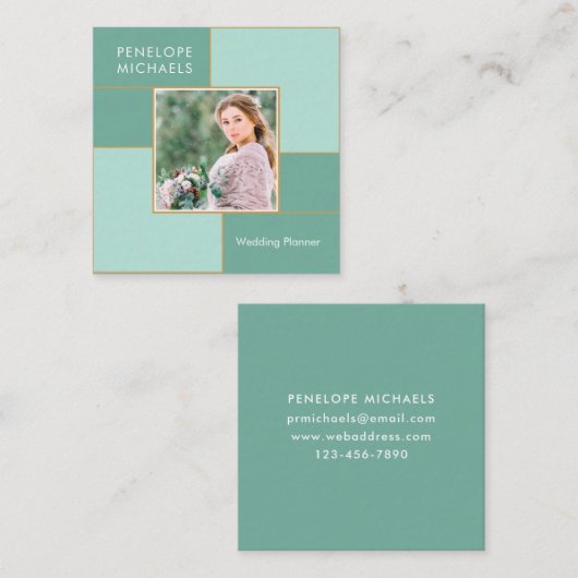 Moderne Mint Grid met Photo Square Visitekaartje (Voorkant / Achterkant)