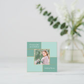 Moderne Mint Grid met Photo Square Visitekaartje (Staand voorkant)