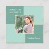 Moderne Mint Grid met Photo Square Visitekaartje (Voorkant)