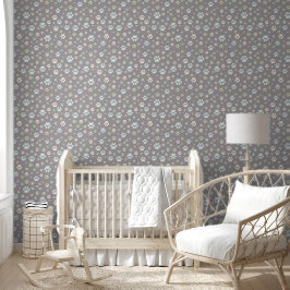 Moderne Mint & Grijs Pootafdruk Nursery  Behang