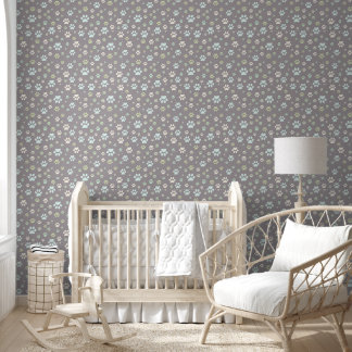 Moderne Mint & Grijs Pootafdruk Nursery Behang