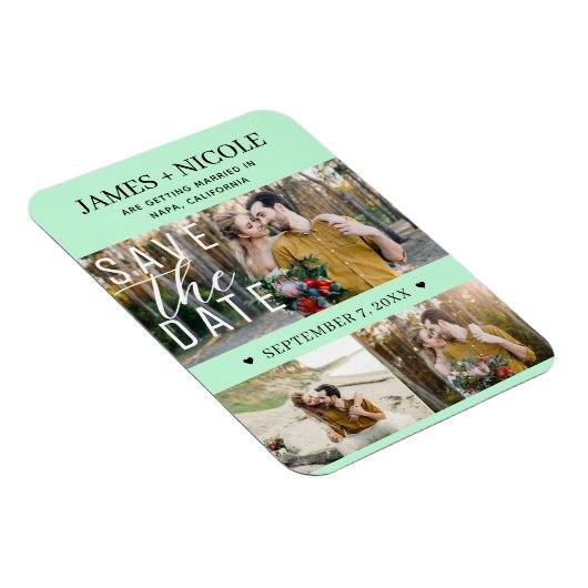 Moderne Mint Groen Bewaar de datum Bruiloft 3 Foto Magneet (Rechterzijde)