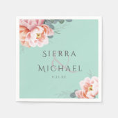 Moderne Mint Groen Blush Roze Bloemen Bruiloft Servet (Voorkant)