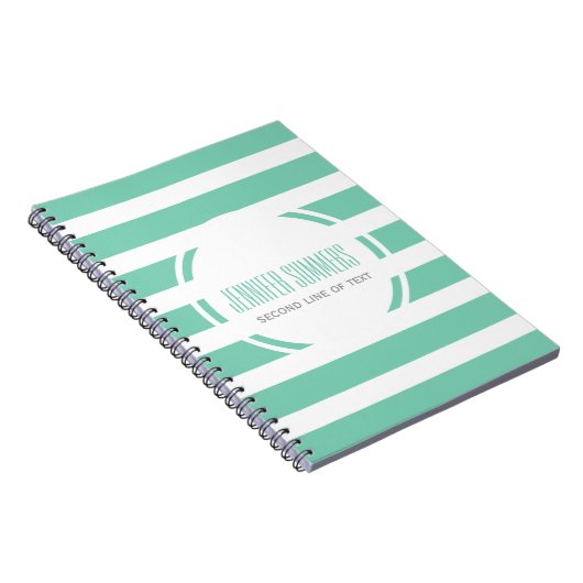 Moderne mint-groen en witte strepen patroon notitieboek (Rechterzijde)