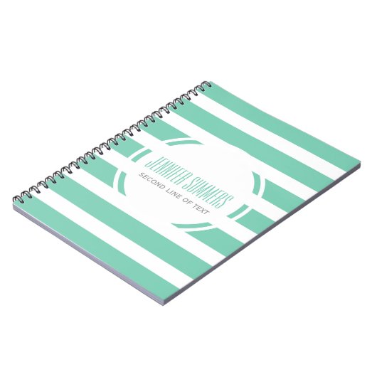 Moderne mint-groen en witte strepen patroon notitieboek (Linkerzijde)