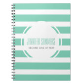 Moderne mint-groen en witte strepen patroon notitieboek (Voorkant)