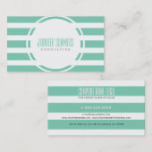 Moderne mint-groen en witte strepen patroon visitekaartje (Voorkant / Achterkant)