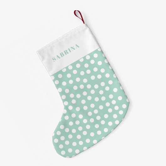 Moderne Mint groen & witte stippen Kleine Kerstsok (Achterkant (Hangend))