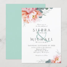 Moderne Mint Groene Bloemen Blush Roze Peach Bruil