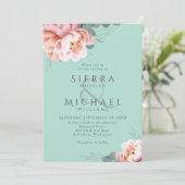 Moderne Mint Groene Blush Roze Peach Bloemenbruilo Kaart (Staand voorkant)