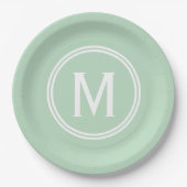 Moderne Mint Groene Custom Ronde Ingelijste Monogr Papieren Bordje (Voorkant)