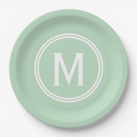 Moderne Mint Groene Custom Ronde Ingelijste Monogr Papieren Bordje (Voorkant)