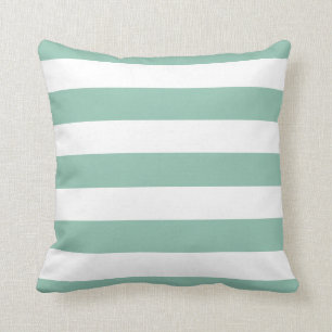 Moderne Mint Groene en Witte Strepen Kussen