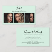 Moderne mint groene foto collage chique make-up ar visitekaartje (Voorkant / Achterkant)