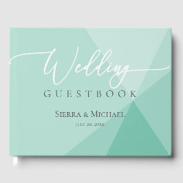 Moderne Mint Groene Geometrische Bruiloft Gastenboek