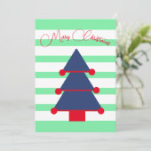 Moderne Mint Groene Gestreepte Kerstboom Vakantie Kaart (Staand voorkant)