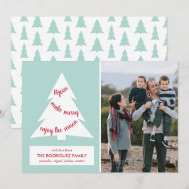 Moderne Mint Groene Kerstboom met Aangepaste Foto Feestdagenkaart