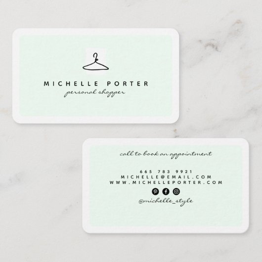 Moderne mint groene mode stylist personal shopper visitekaartje (Voorkant / Achterkant)