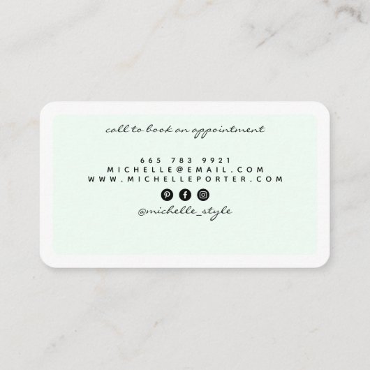 Moderne mint groene mode stylist personal shopper visitekaartje (Achterkant)