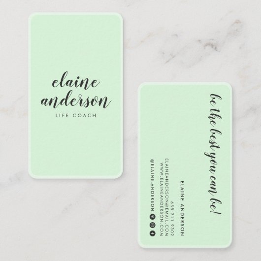 Moderne mint groene ronde rand elegant minimaal visitekaartje (Voorkant / Achterkant)