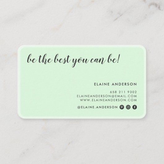 Moderne mint groene ronde rand elegant minimaal visitekaartje (Achterkant)