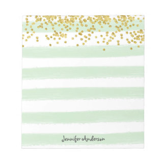 Moderne Mint Groene Streep Gouden Confetti Persona Notitieblok