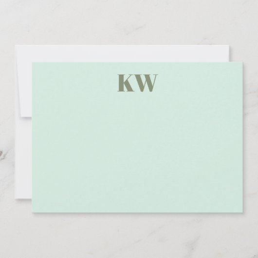 Moderne Mint Sage Monogram Initialen Gepersonalise Bedankkaart (Voorkant)