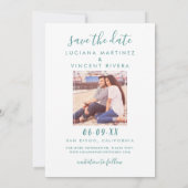 Moderne Mint Script Foto Bruiloft Save The Date (Achterkant)