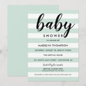 Moderne Mint Streep Script Baby Shower Kaart (Voorkant / Achterkant)