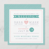 Moderne Mint Stripe Square bruiloft uitnodiging (Voorkant / Achterkant)