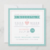 Moderne Mint Stripe Square bruiloft uitnodiging (Voorkant)