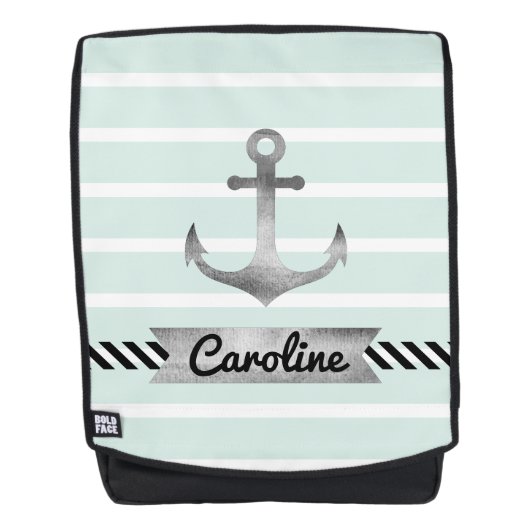 Moderne Mint Stripes Waterverf Anchor Custom Rugtassen (Voorkant)