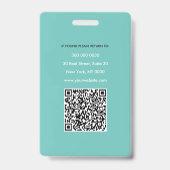 Moderne Mint Teal Medische ID Badge (Achterkant)