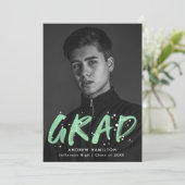 Moderne Mint Verfspatten Foto Afstudeerfeestje Kaart (Staand voorkant)