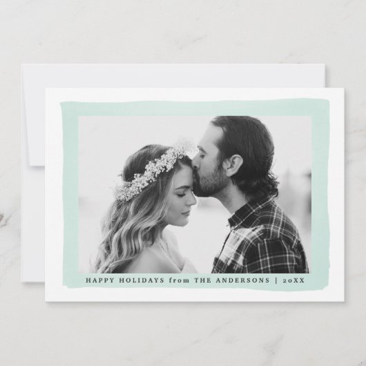 Moderne Mint Waterverf Kader Foto Feestdagenkaart (Voorkant)