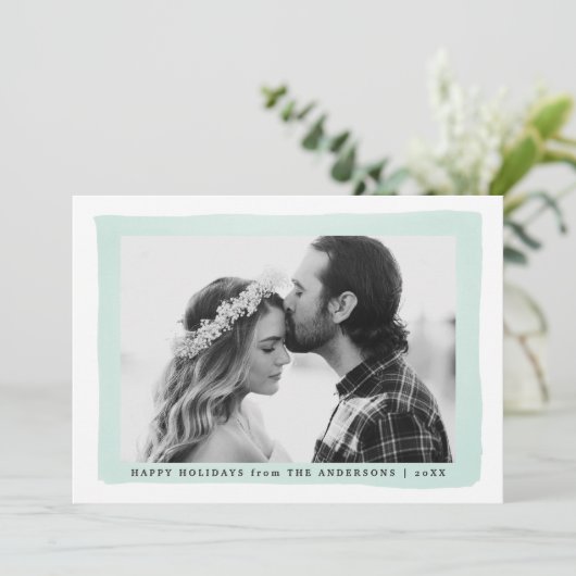Moderne Mint Waterverf Kader Foto Feestdagenkaart (Staand voorkant)