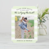 Moderne mint & witte strepen | De foto bewaart de  Save The Date (Staand voorkant)