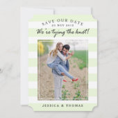 Moderne mint & witte strepen | De foto bewaart de  Save The Date (Voorkant)